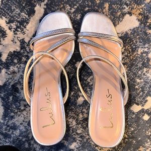 Lulu’s Silver Slip On Sandal Heels